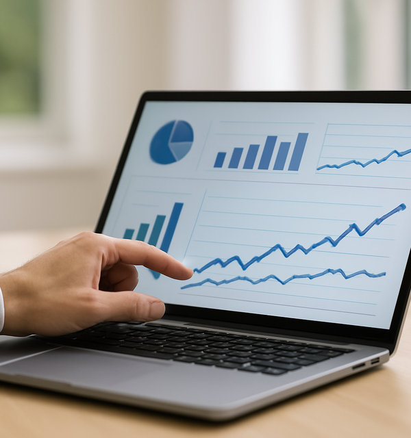 Laptop displaying data analysis showing trends in the data.