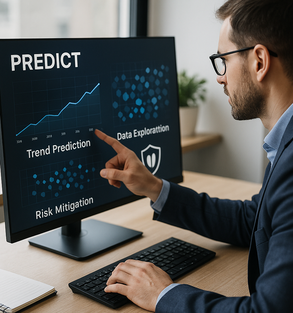 Man reading a screen monitoring the predictions from machine learning.