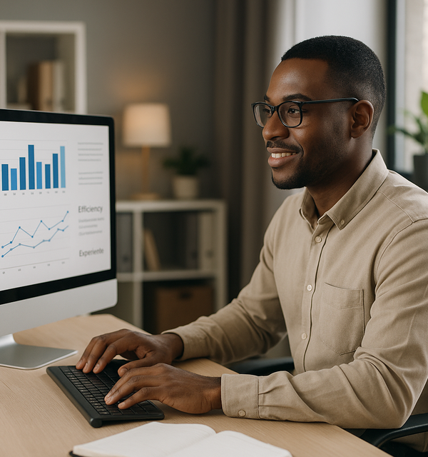Software engineer programing a dashboard.